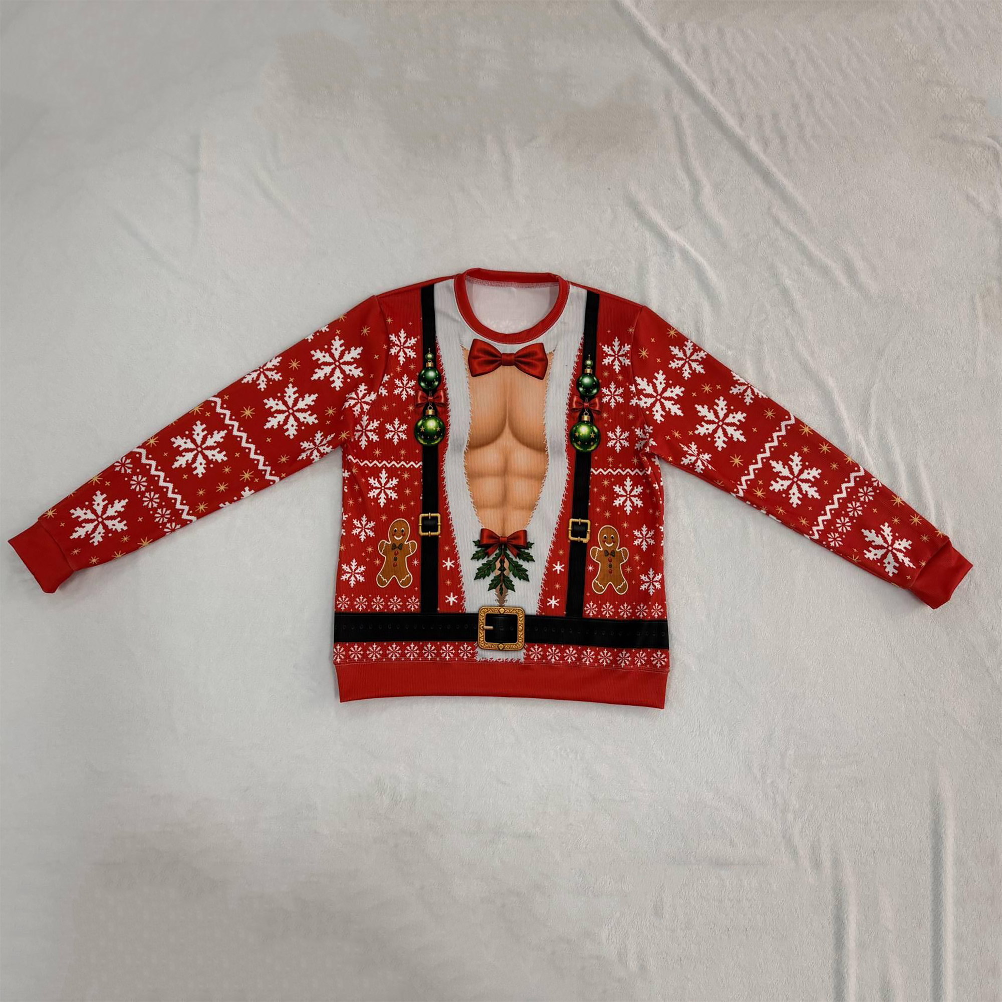 Funny Couple Christmas Sweaters, Ugly Christmas Sweater with Fake Abs Print, Matching Holiday Sweaters, Funny Christmas Gift for Couples