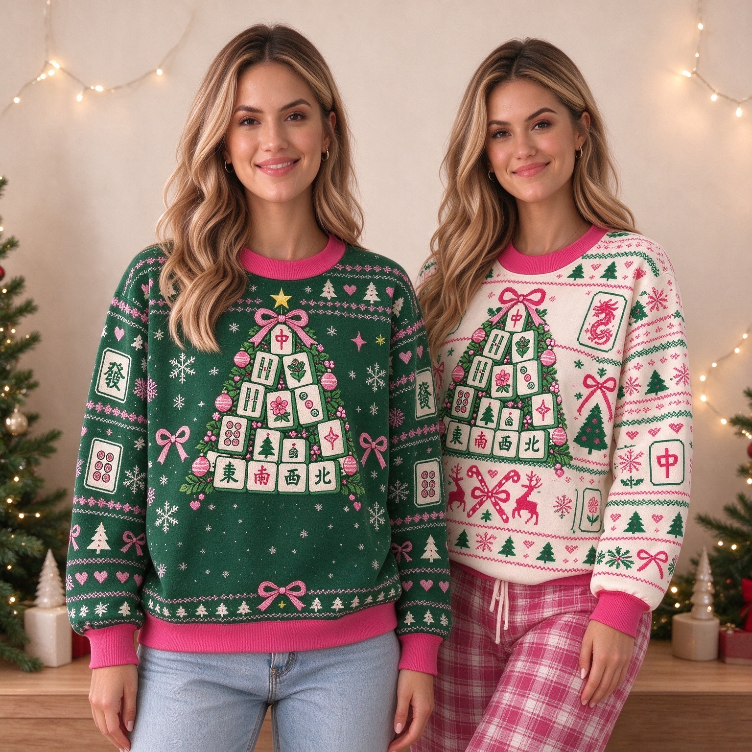 Retro Mahjong Christmas sweatshirt product design