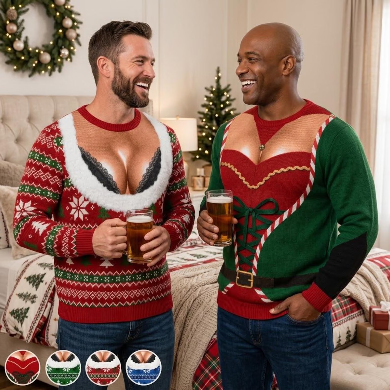 Funny Chest Cleavage Christmas Sweater, Naughty Ugly Christmas Sweater, Novelty Holiday Party Pullover, Funny Christmas Gift
