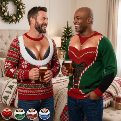 Funny Chest Cleavage Christmas Sweater, Naughty Ugly Christmas Sweater, Novelty Holiday Party Pullover, Funny Christmas Gift
