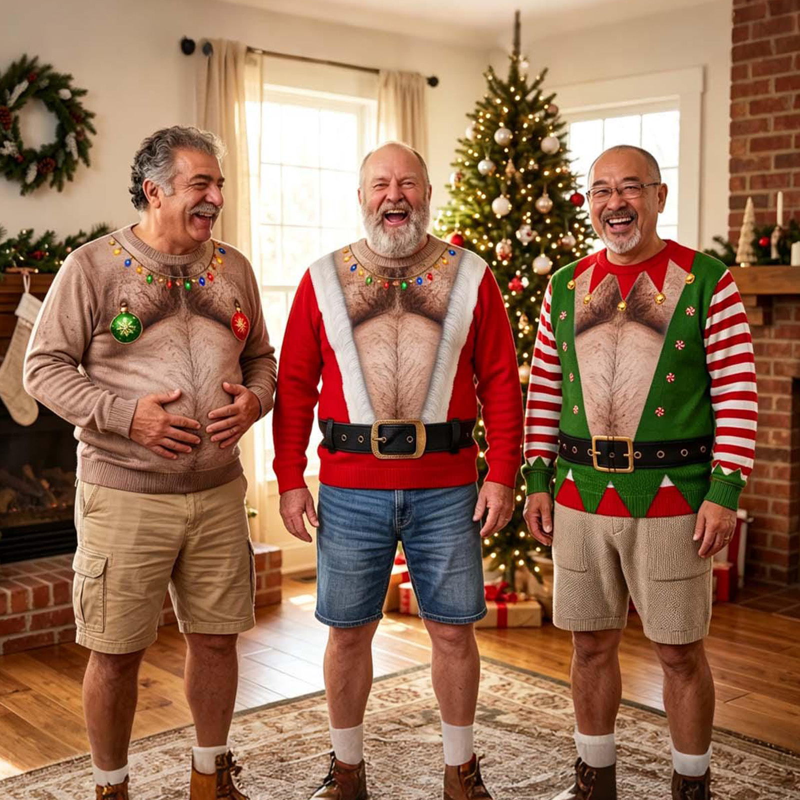 Funny Christmas sweatshirt with Santa-inspired torso print