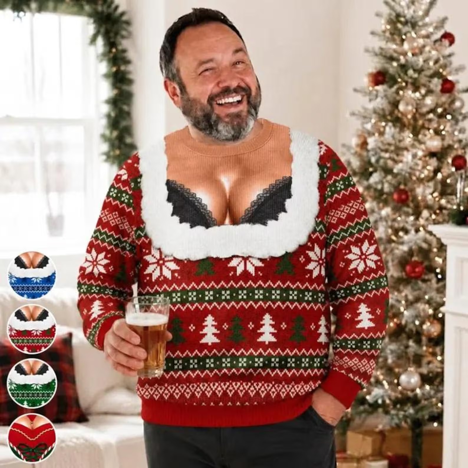 Funny Chest Cleavage Christmas Sweater, Naughty Ugly Christmas Sweater, Novelty Holiday Party Pullover, Funny Christmas Gift