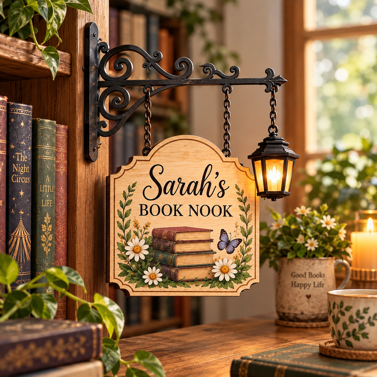 Personalized Book Nook Sign, Custom Name Bookshelf Decor