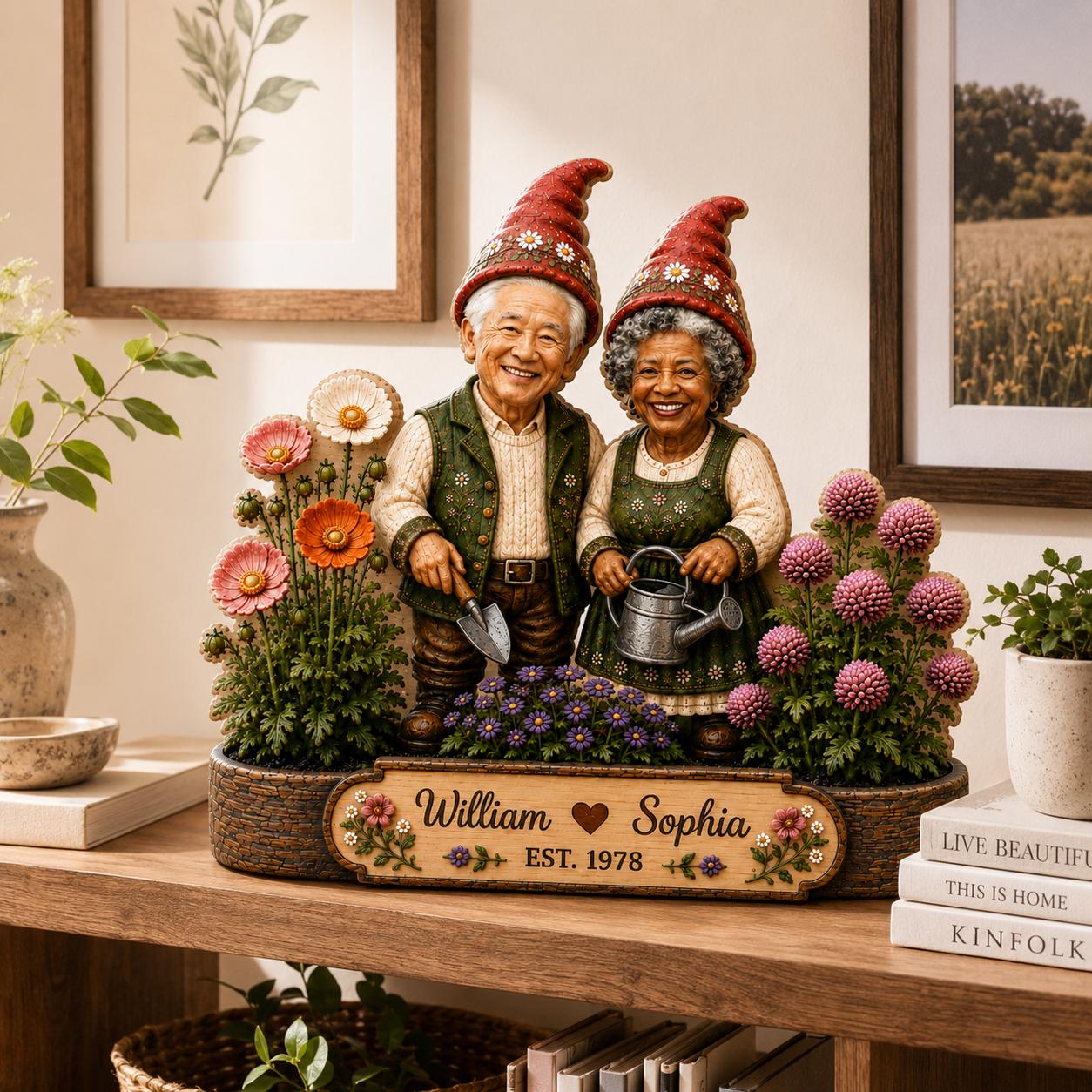 [Copy]Personalized Garden Gnome Couple Wooden Block, Custom Name Garden Decor, Anniversary Gift for Couples, Grandma and Grandpa Gift