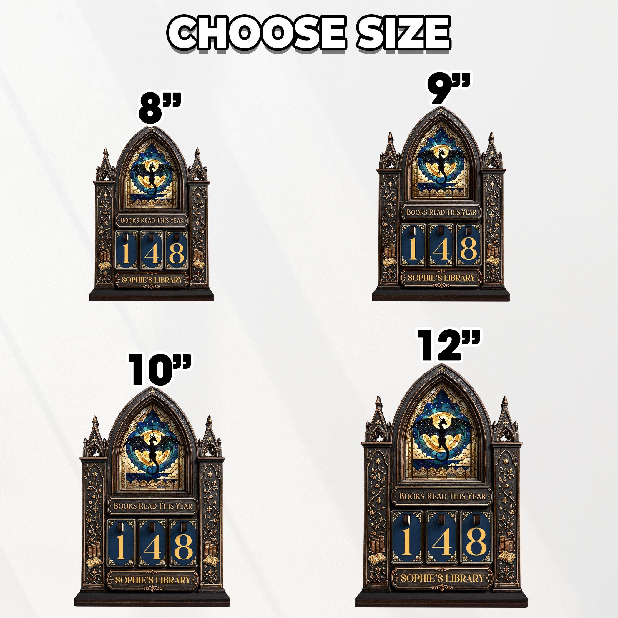 Personalized Gothic Book Tracker size guide