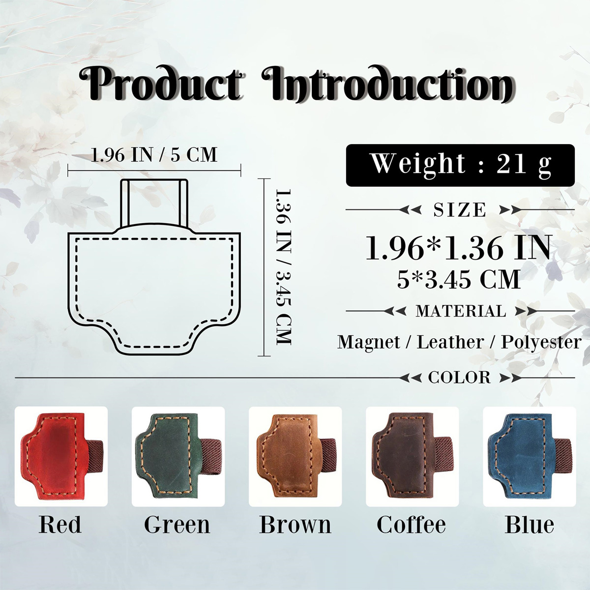 Personalized magnetic leather pen clip color options