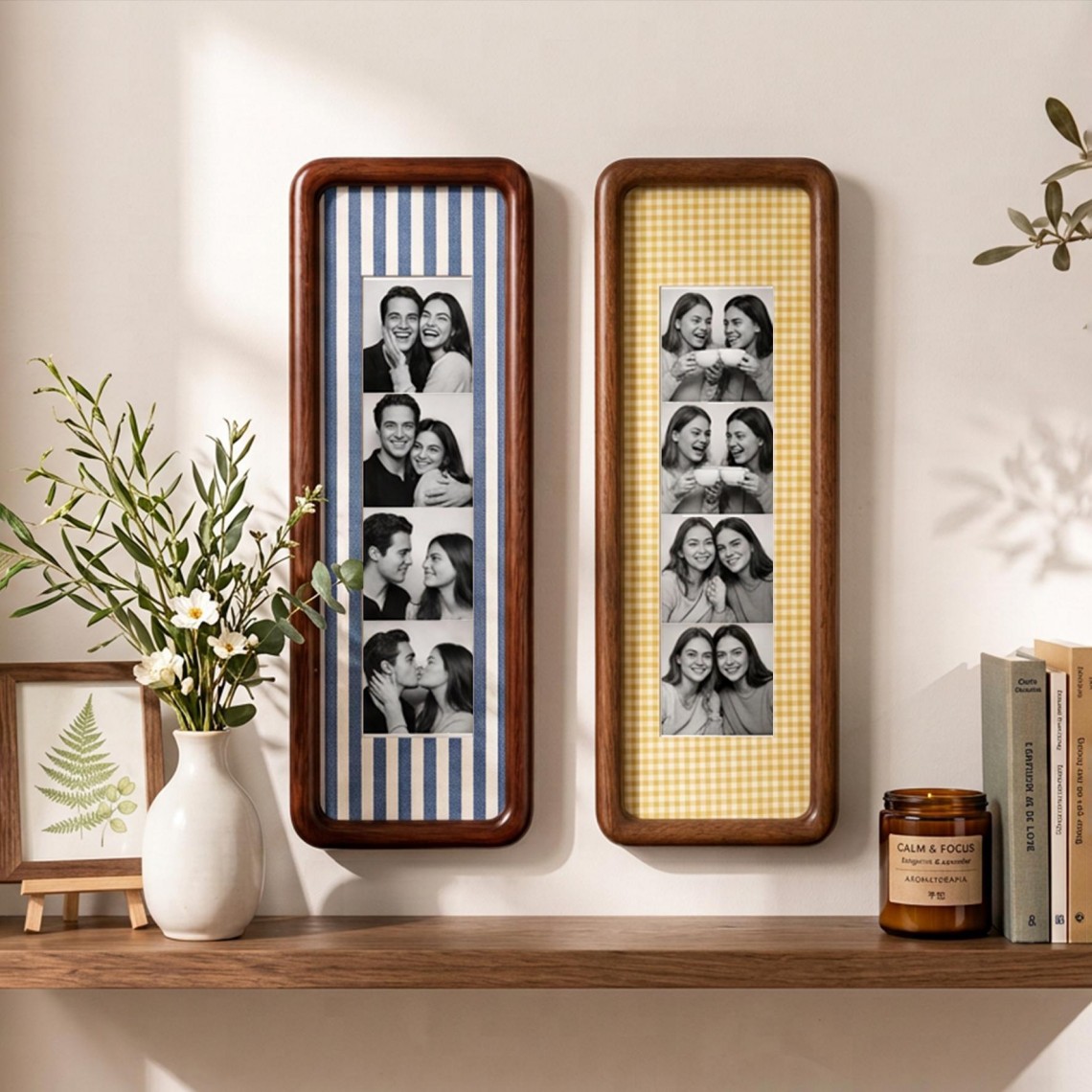 Personalized Wooden Photo Strip Frame, Custom Picture Frame, Couple Anniversary Gift