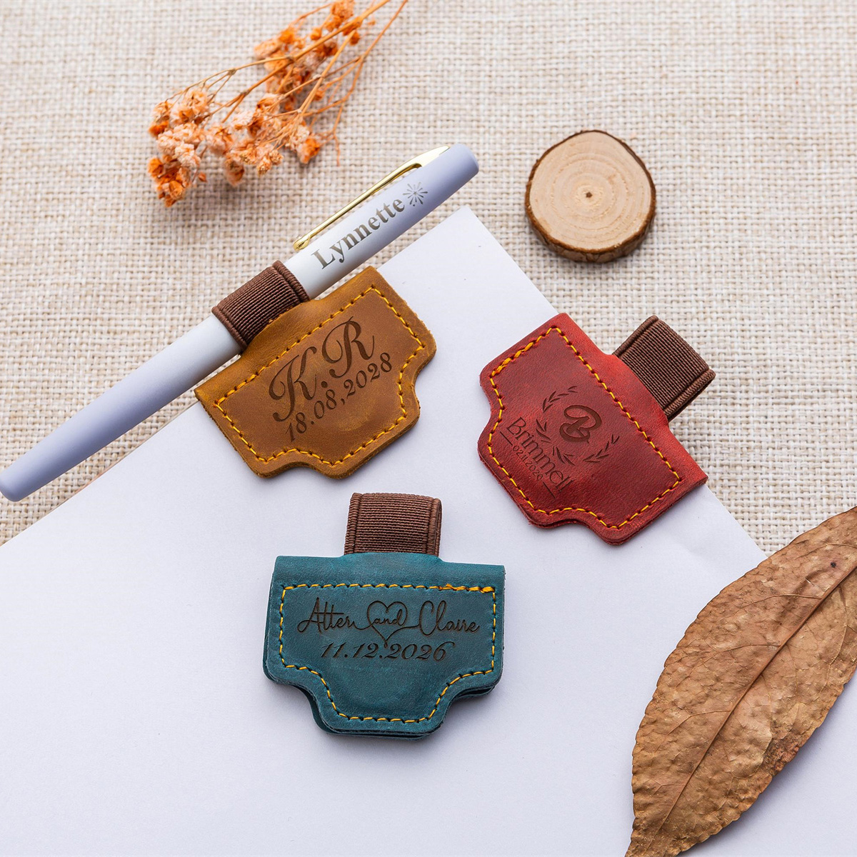 Personalized magnetic leather pen clip