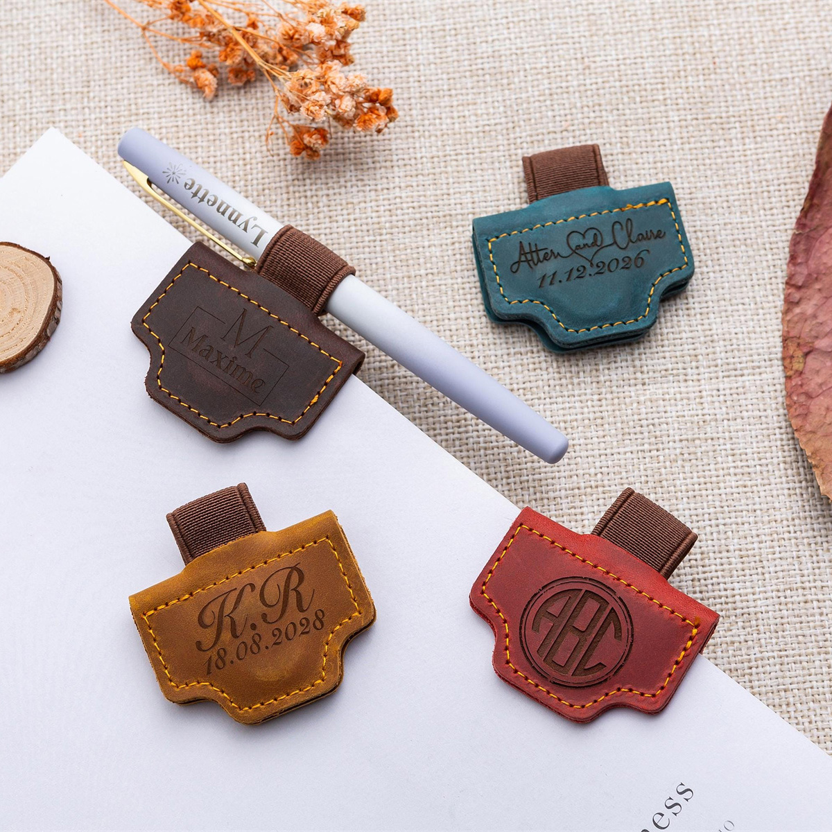 Personalized Magnetic Leather Pen Clip, Custom Name Bookmark & Pen Holder, Gift for Book Lovers
