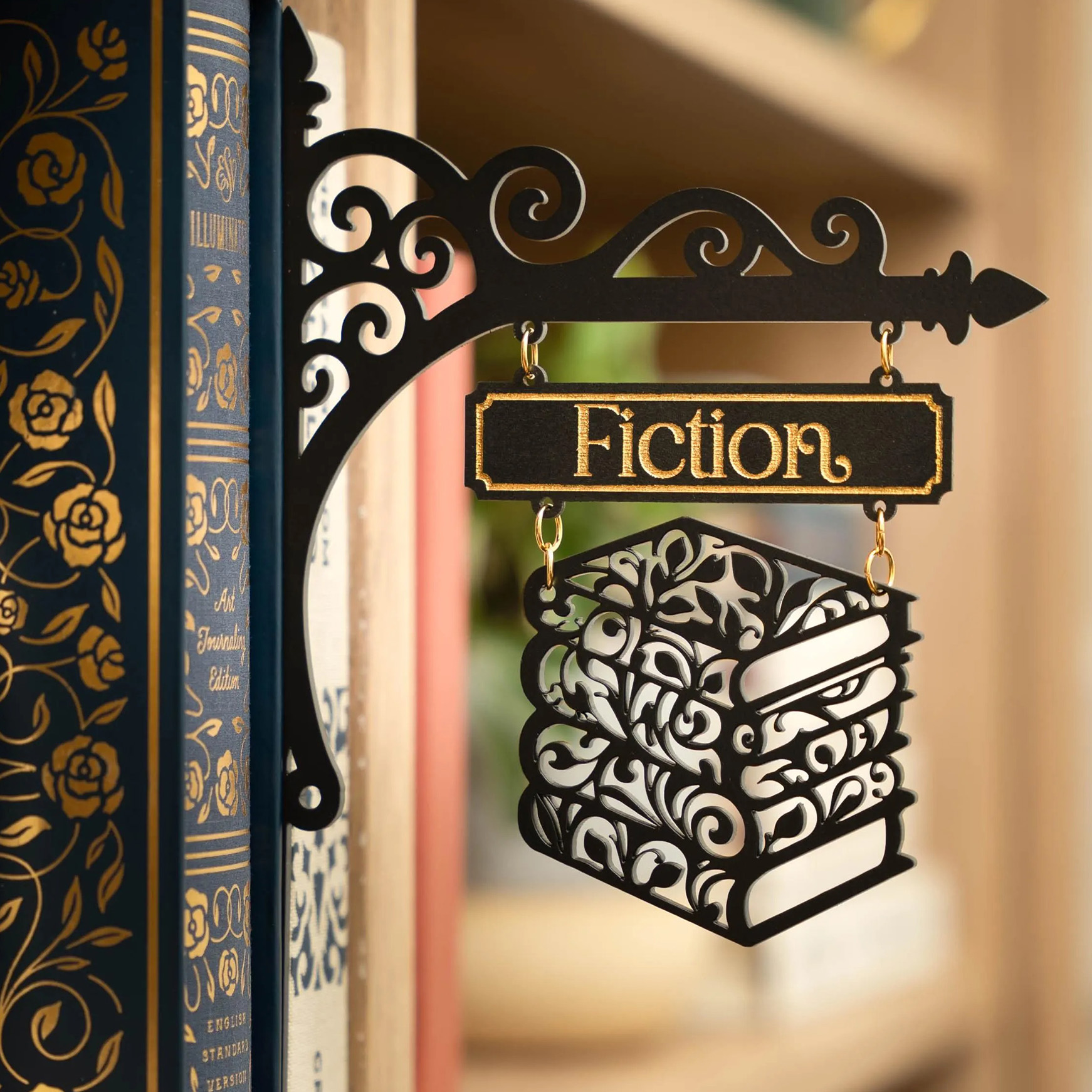 Personalized Fiction Bookshelf Tavern Sign, Custom Book Nook Divider, Ornate Library Decor, Book Lover Gift