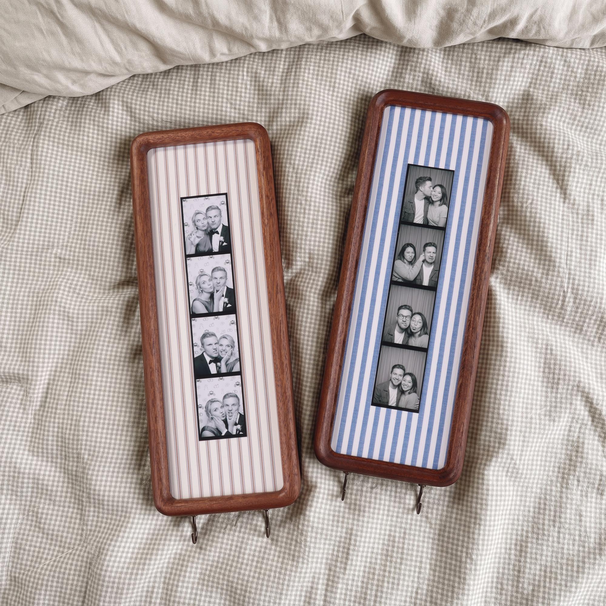 Personalized Photo Booth Strip Frame with Fabric Mat & Key Hooks