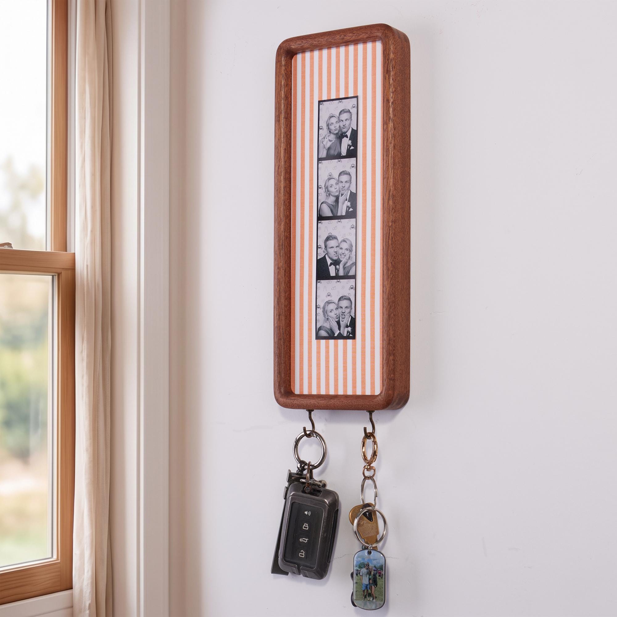Personalized Photo Booth Strip Frame with Fabric Mat & Key Hooks