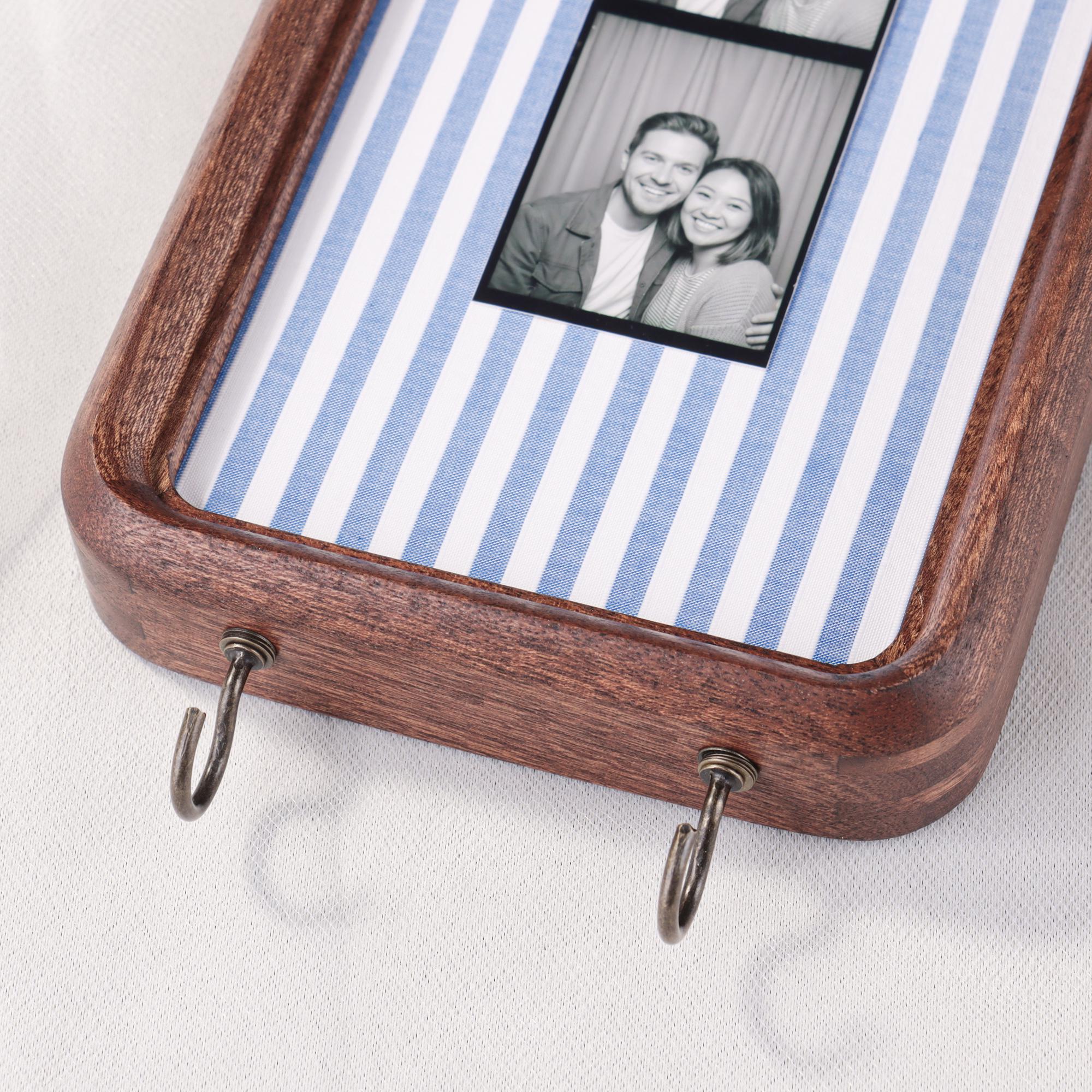 Personalized Photo Booth Strip Frame with Fabric Mat & Key Hooks