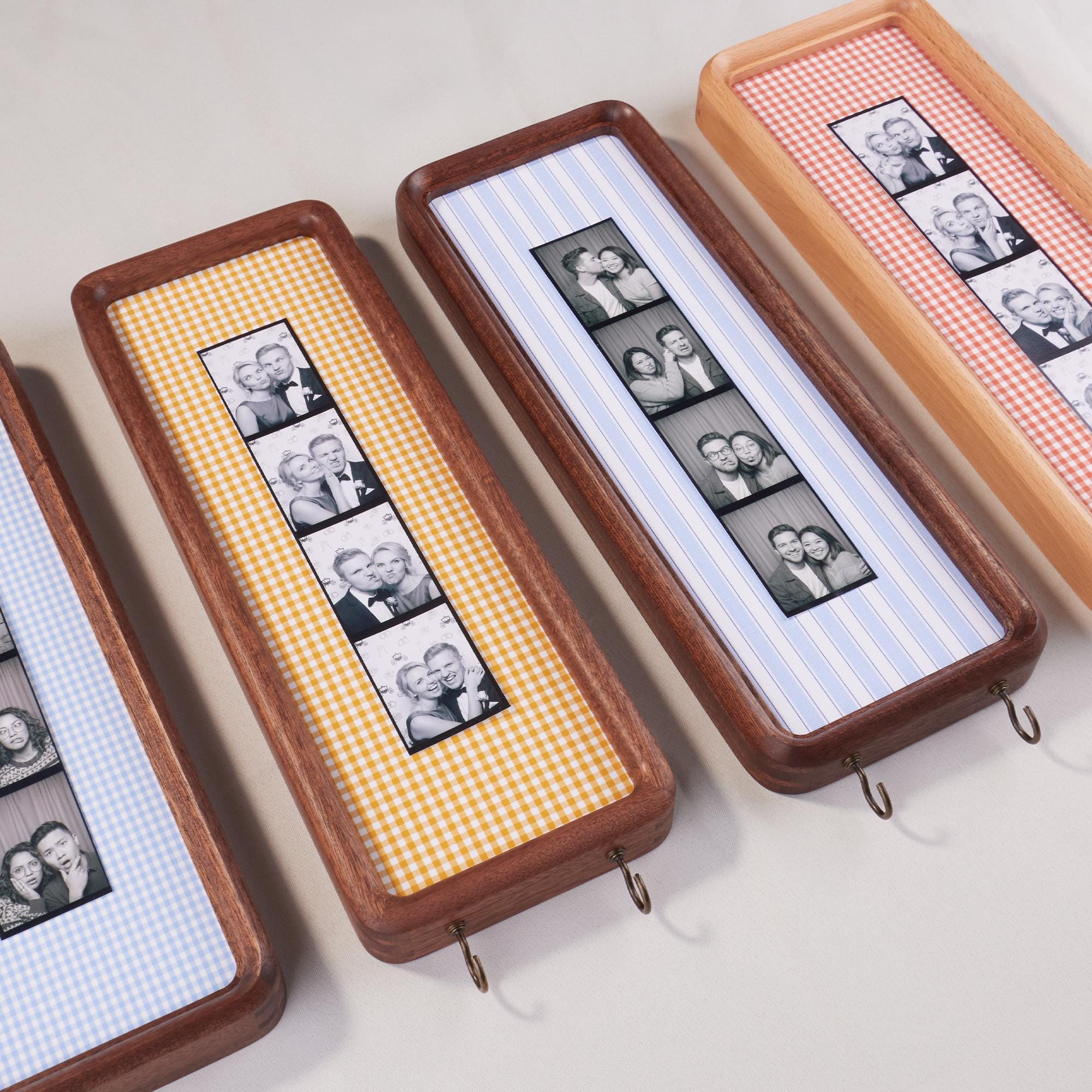 Personalized Photo Booth Strip Frame with Fabric Mat & Key Hooks