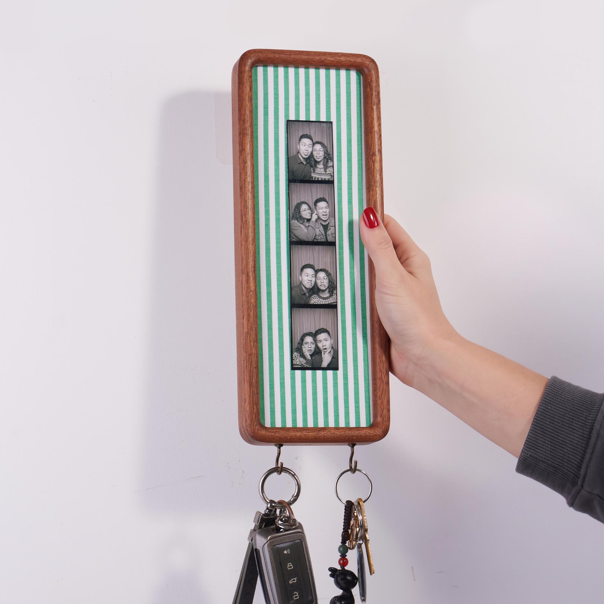 Personalized Photo Booth Strip Frame with Fabric Mat & Key Hooks
