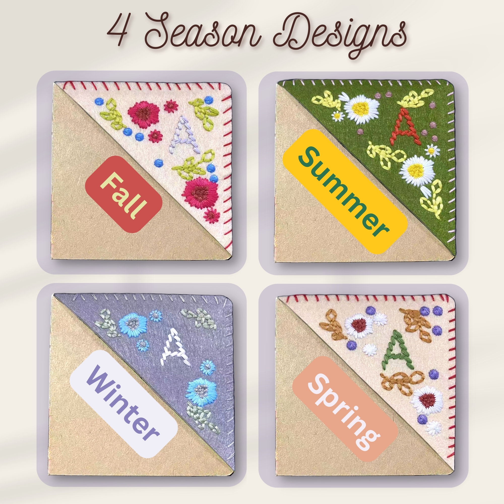 Personalized Handmade Embroidered Corner Bookmark, Custom Floral Felt Page Marker, Personalized Initial Bookmark, Gift for Book Lovers