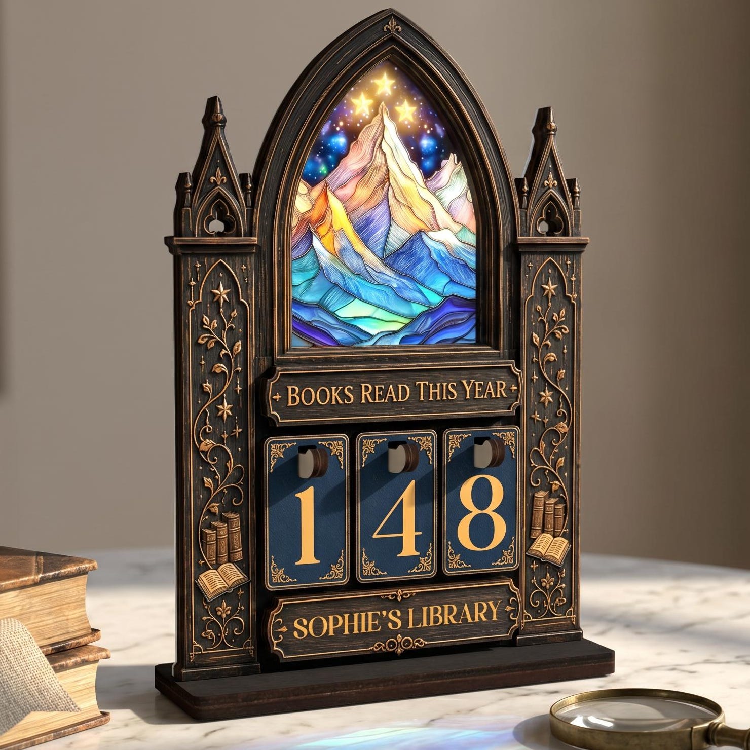 Personalized Fantasy Book Tracker, Wooden Books Read This Year Counter, Custom Bookshelf Decor for Book Lovers