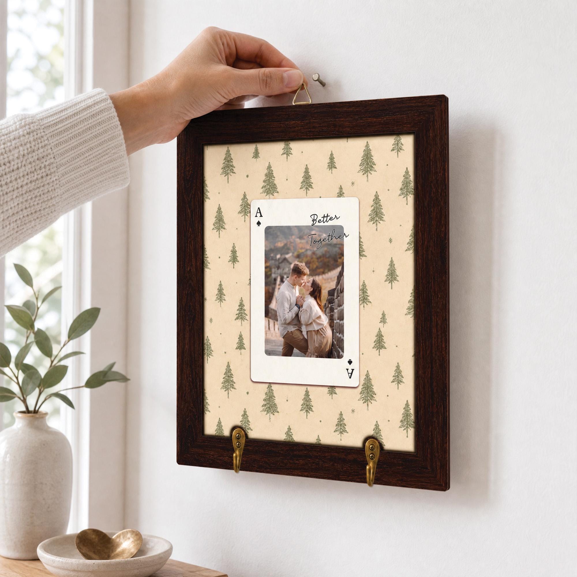 Personalized Striped Wooden Photo Key Holder, Custom Photo Strip Wall Decor, Couple Keepsake Gift