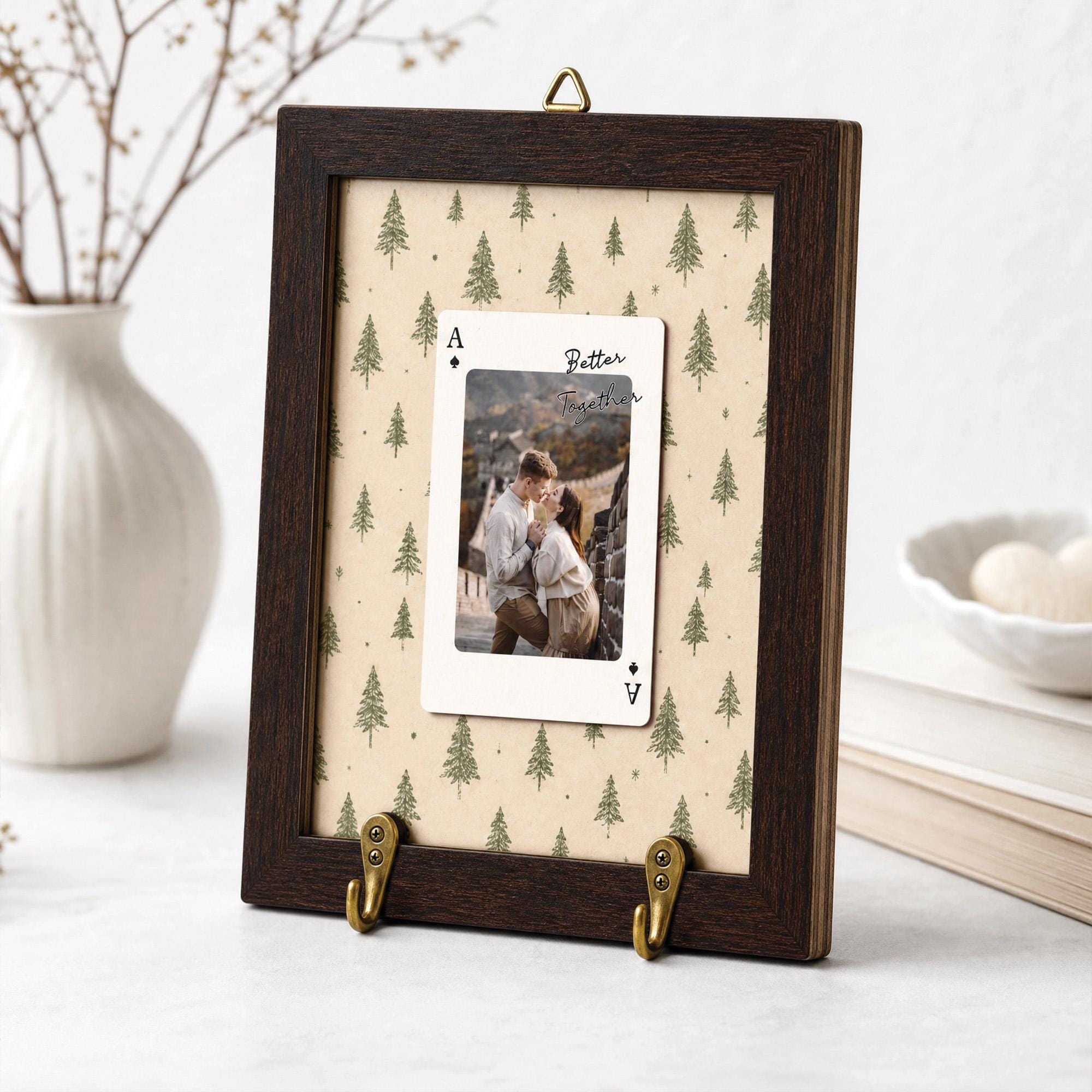 Personalized Striped Wooden Photo Key Holder, Custom Photo Strip Wall Decor, Couple Keepsake Gift