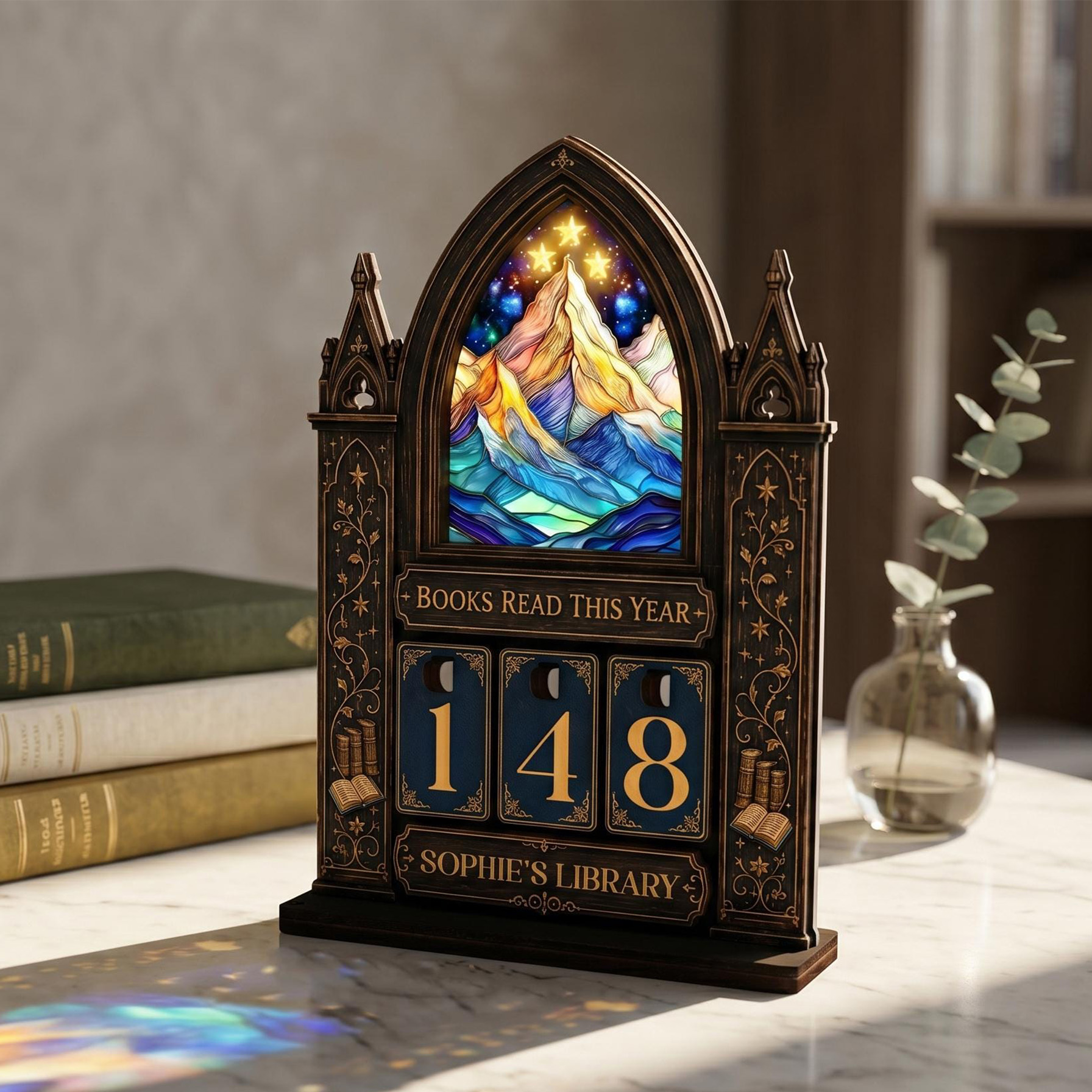Personalized Fantasy Book Tracker, Wooden Books Read This Year Counter, Custom Bookshelf Decor for Book Lovers