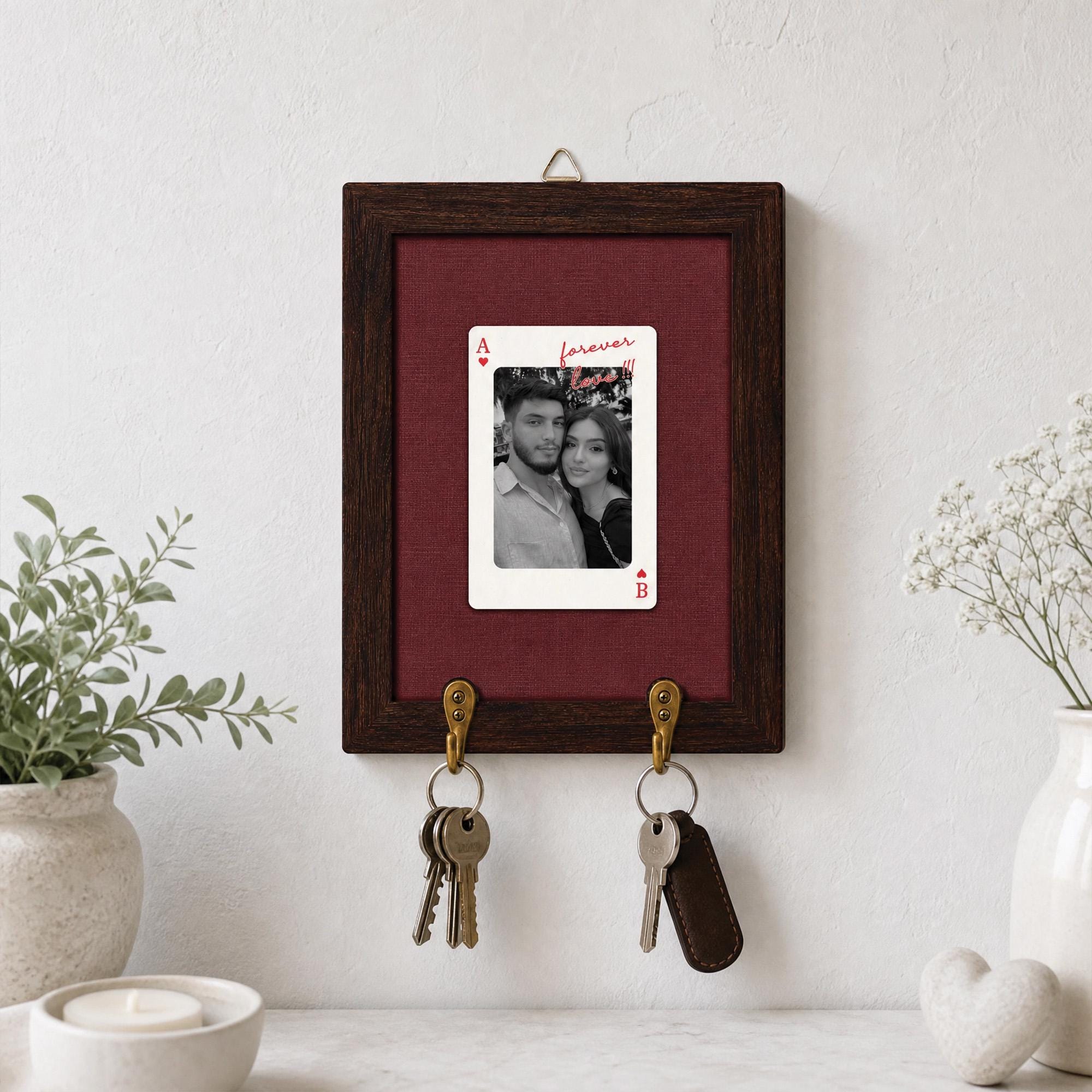 Personalized Striped Wooden Photo Key Holder, Custom Photo Strip Wall Decor, Couple Keepsake Gift