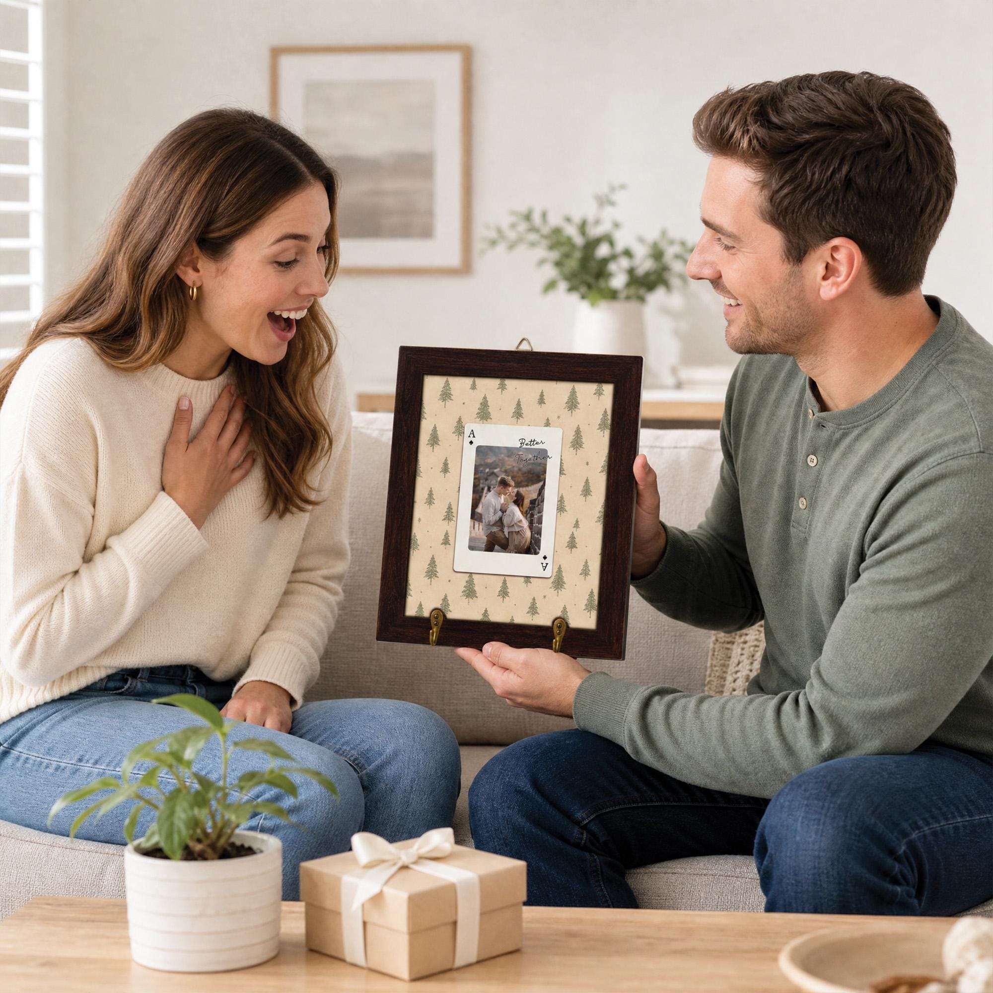 Personalized Striped Wooden Photo Key Holder, Custom Photo Strip Wall Decor, Couple Keepsake Gift