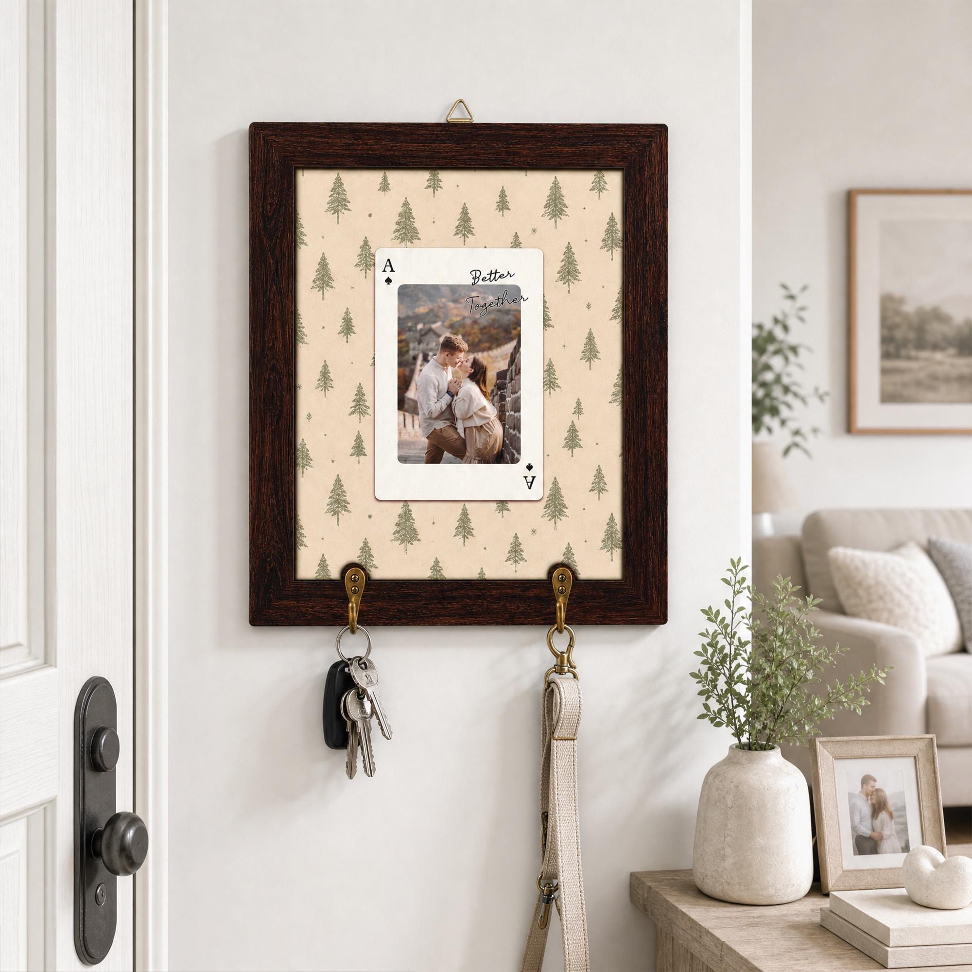 Personalized Striped Wooden Photo Key Holder, Custom Photo Strip Wall Decor, Couple Keepsake Gift