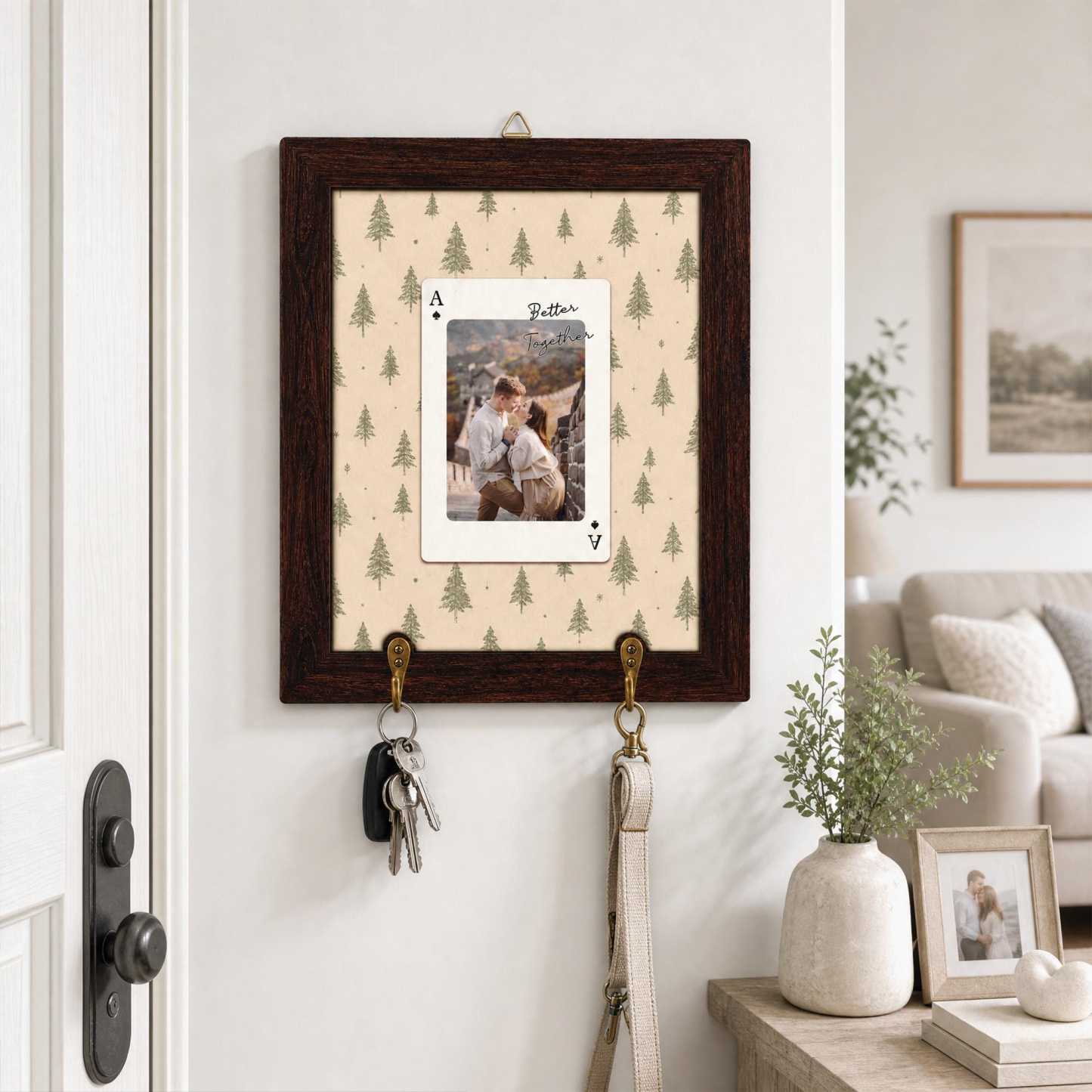 Personalized Striped Wooden Photo Key Holder, Custom Photo Strip Wall Decor, Couple Keepsake Gift