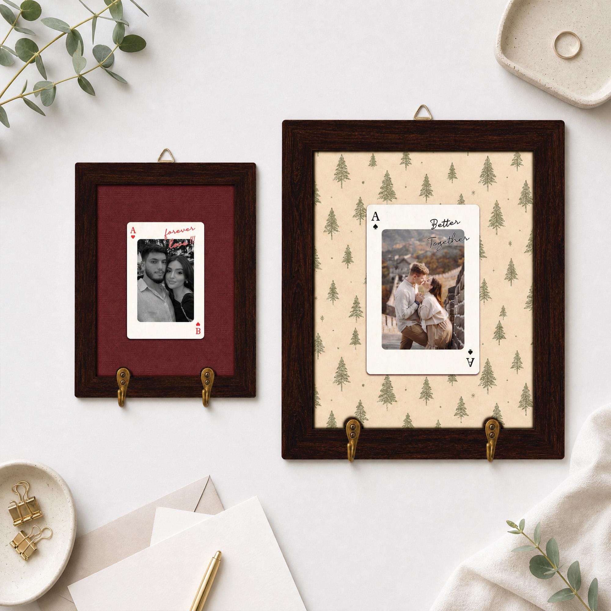Personalized Striped Wooden Photo Key Holder, Custom Photo Strip Wall Decor, Couple Keepsake Gift
