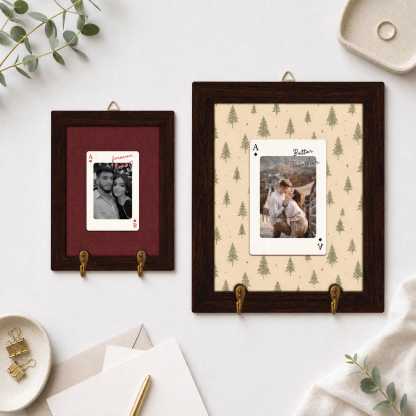 Personalized Striped Wooden Photo Key Holder, Custom Photo Strip Wall Decor, Couple Keepsake Gift