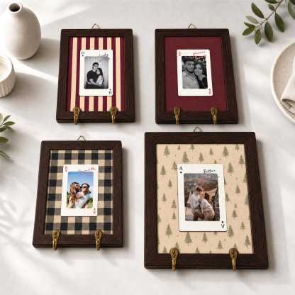 Personalized Striped Wooden Photo Key Holder, Custom Photo Strip Wall Decor, Couple Keepsake Gift