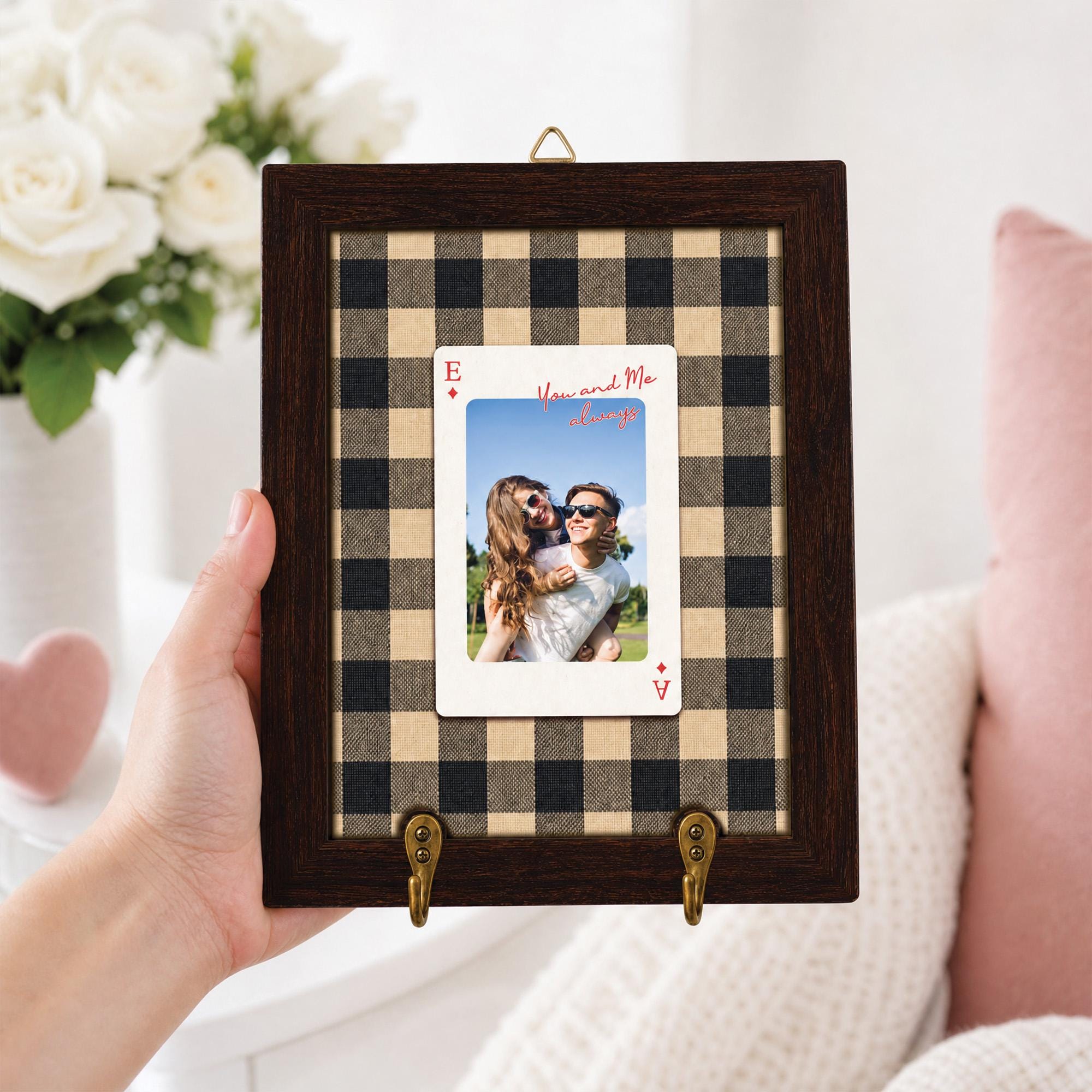 Personalized Striped Wooden Photo Key Holder, Custom Photo Strip Wall Decor, Couple Keepsake Gift