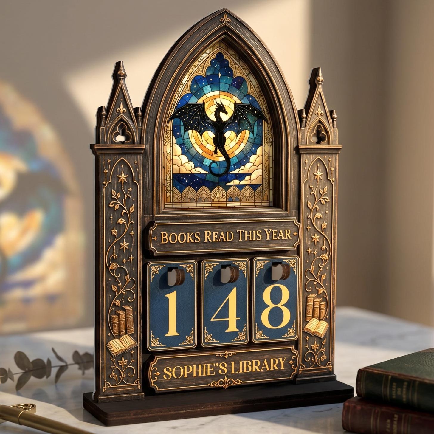 Personalized Fantasy Book Tracker, Wooden Books Read This Year Counter, Custom Bookshelf Decor for Book Lovers