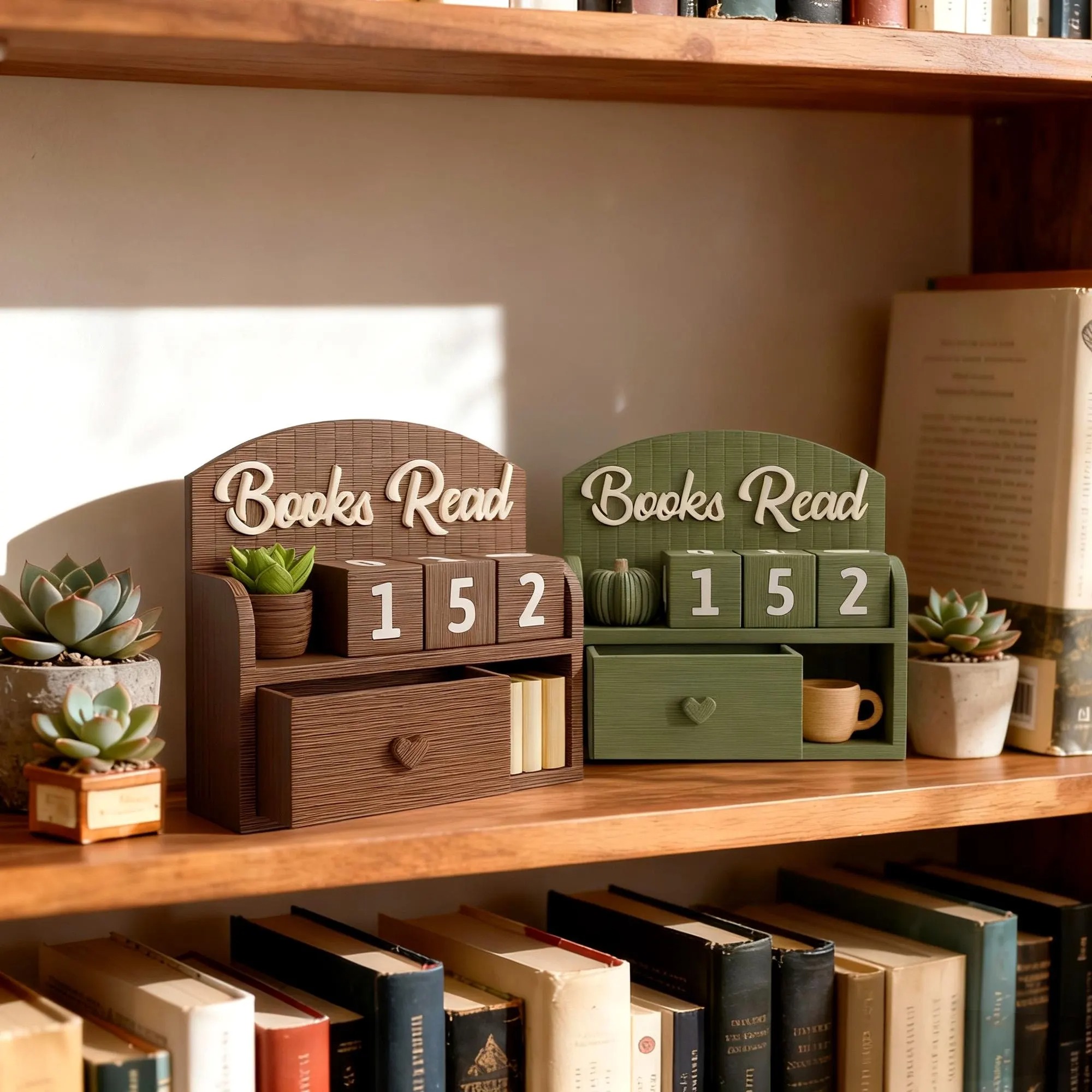 3D-Printed Book Tracker, Books Read This Year Counter, Bookshelf Decor for Book Lovers