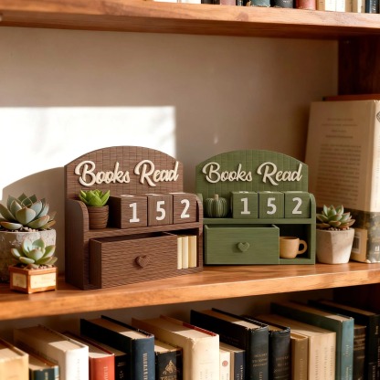 3D-Printed Book Tracker, Books Read This Year Counter, Bookshelf Decor for Book Lovers