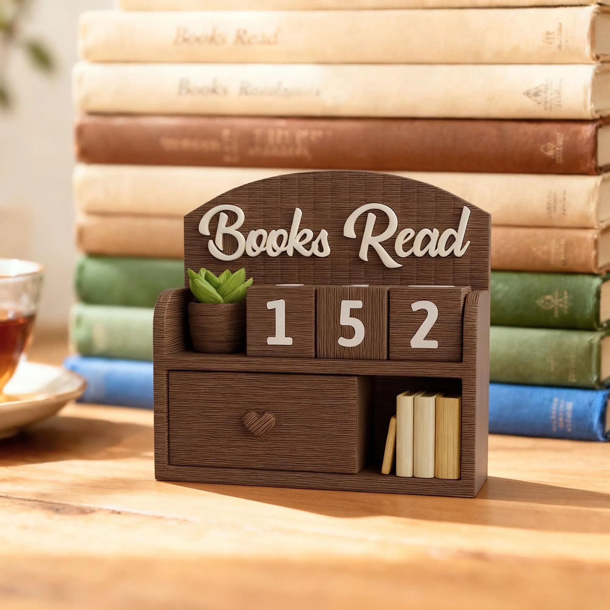 3D-Printed Book Tracker, Books Read This Year Counter, Bookshelf Decor for Book Lovers