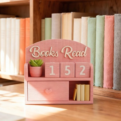 3D-Printed Book Tracker, Books Read This Year Counter, Bookshelf Decor for Book Lovers