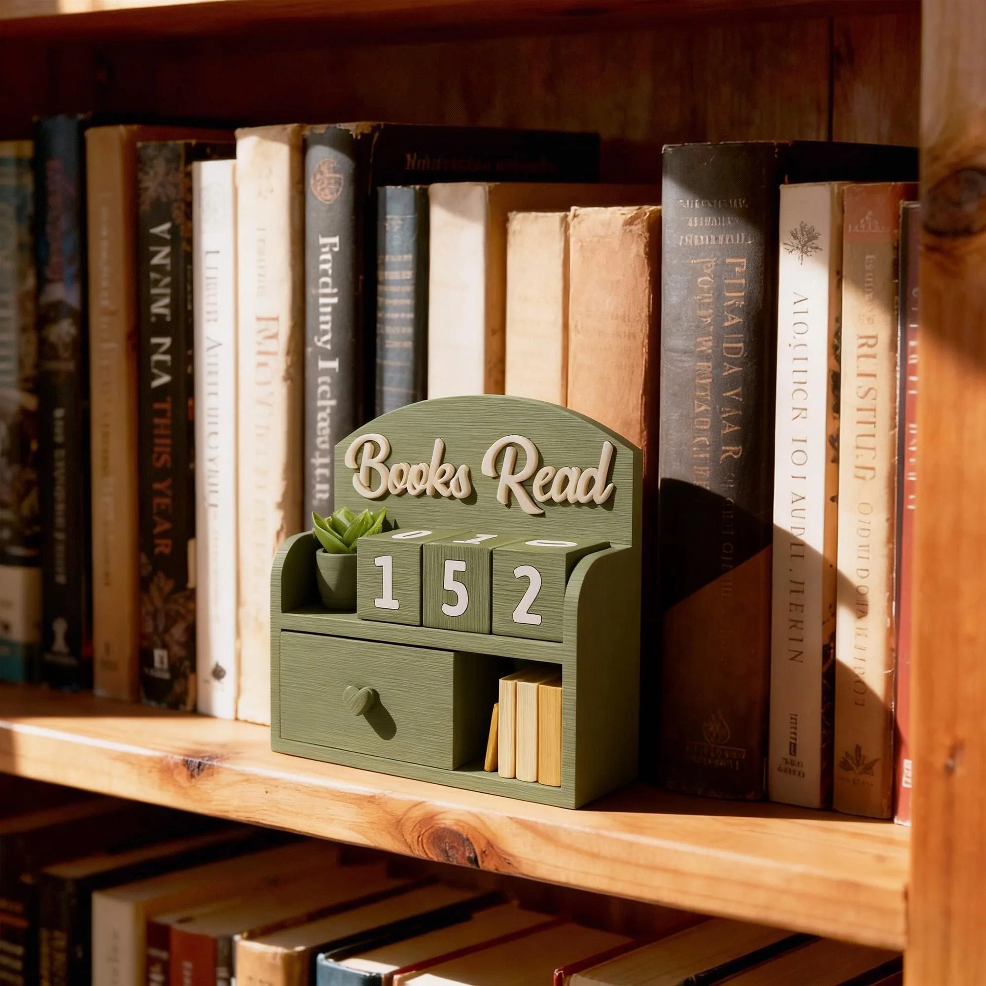 3D-Printed Book Tracker, Books Read This Year Counter, Bookshelf Decor for Book Lovers