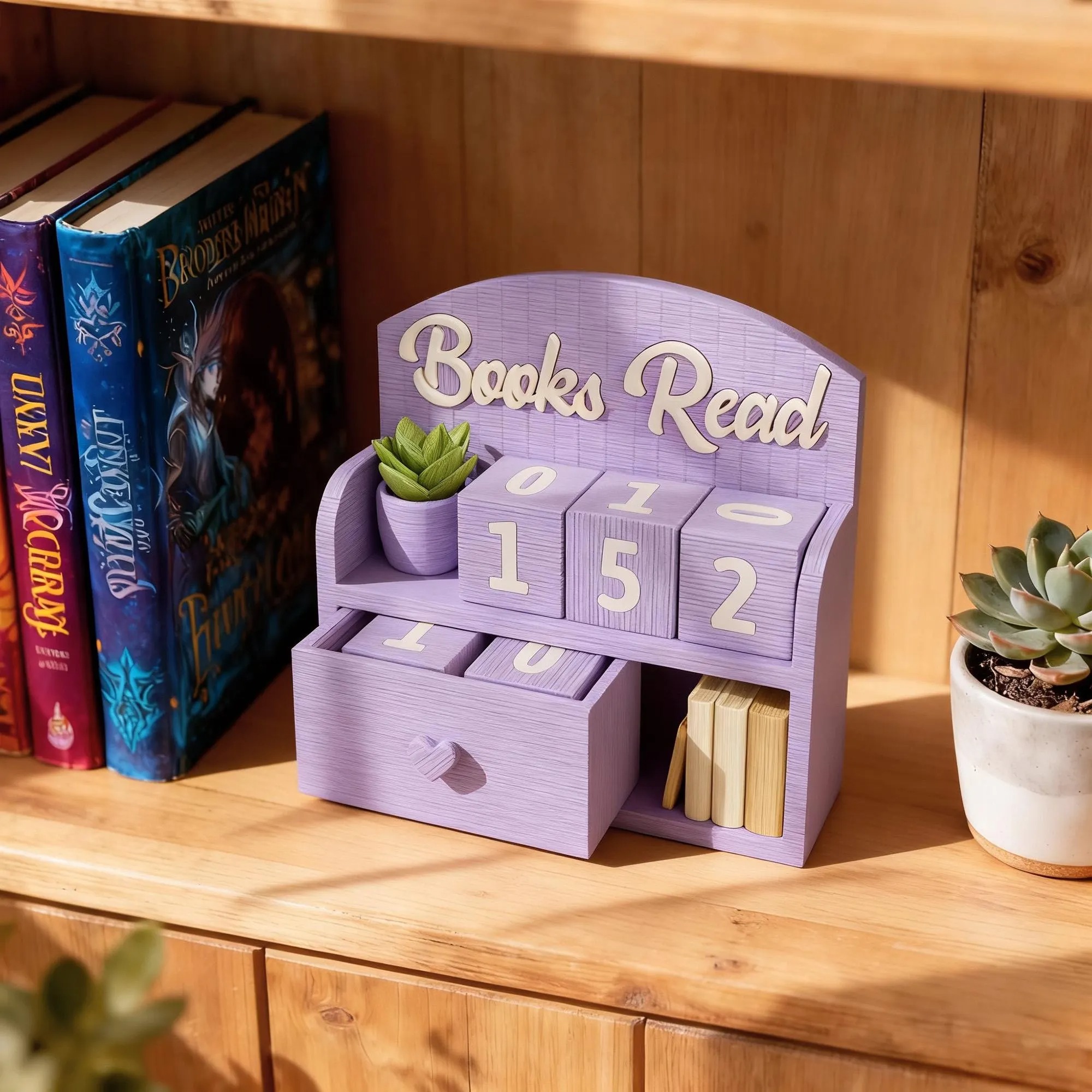 3D-Printed Book Tracker, Books Read This Year Counter, Bookshelf Decor for Book Lovers
