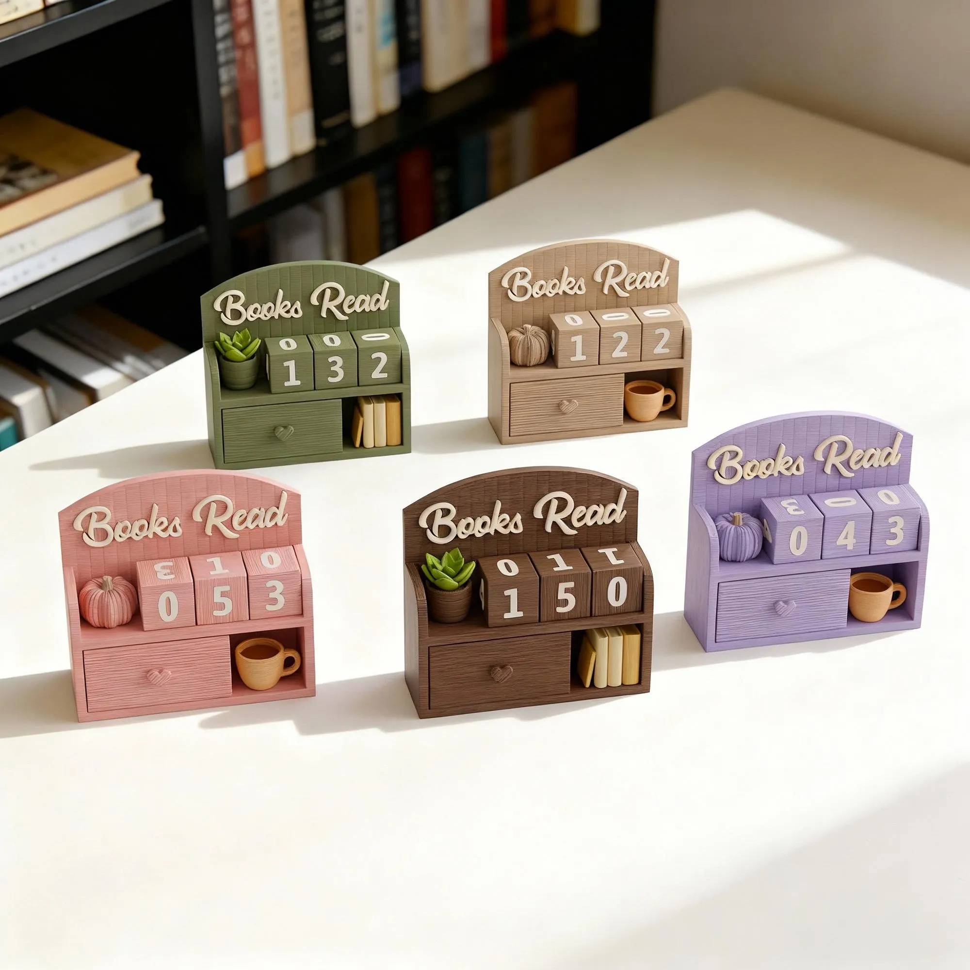 3D-Printed Book Tracker, Books Read This Year Counter, Bookshelf Decor for Book Lovers