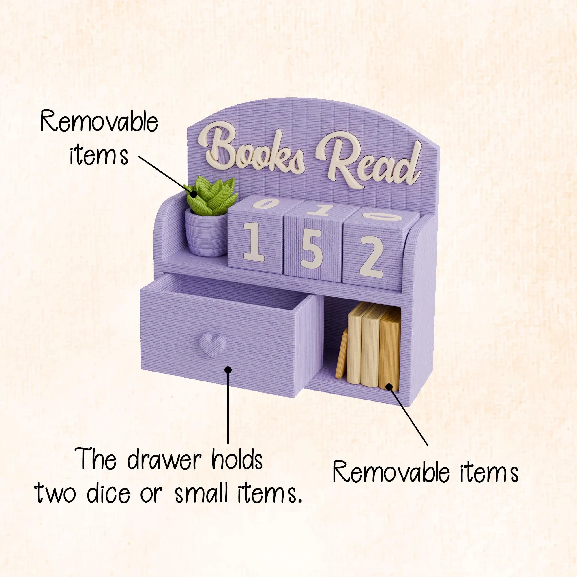 3D-Printed Book Tracker, Books Read This Year Counter, Bookshelf Decor for Book Lovers