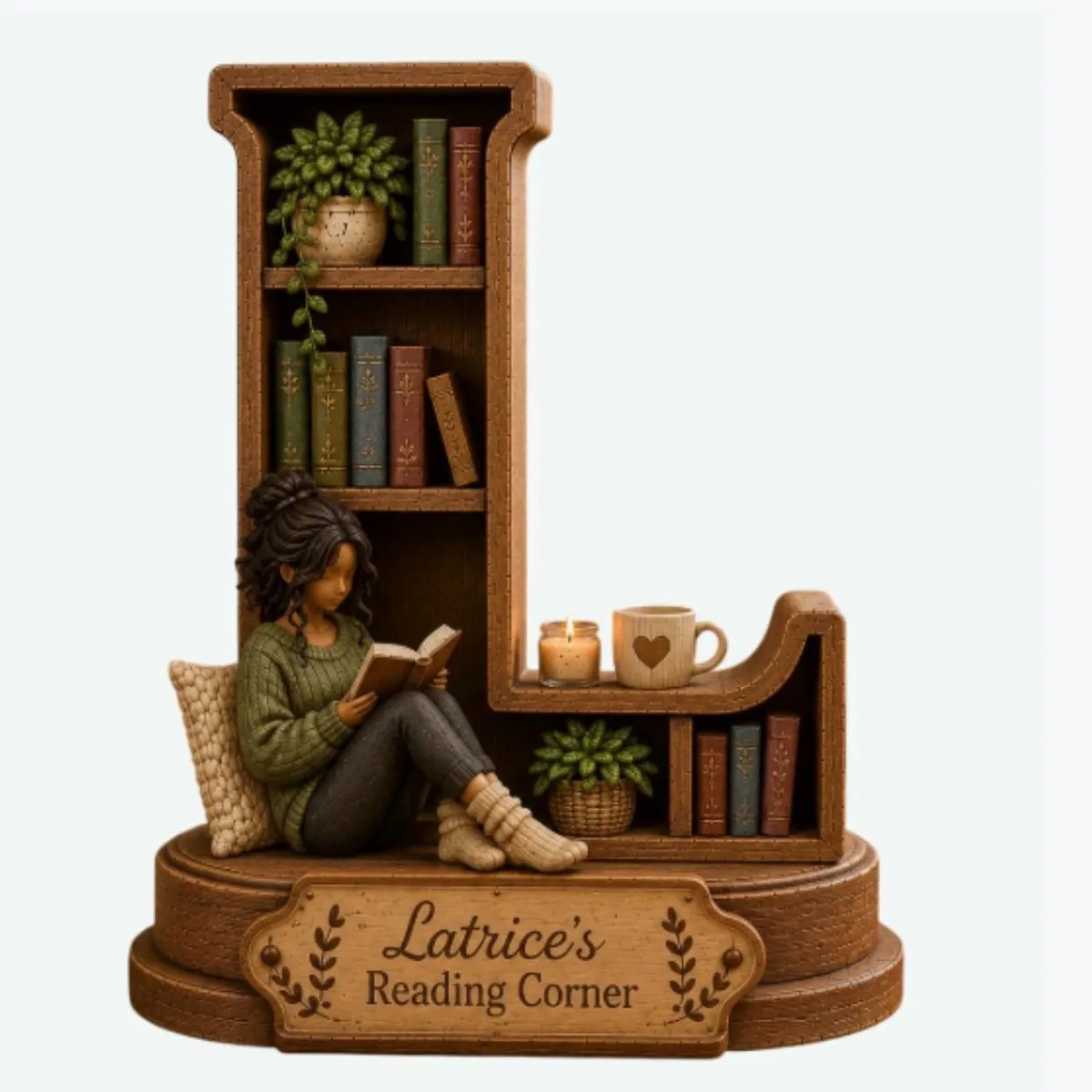 Personalized Initial Reading Corner Sign, Custom Wooden Bookshelf Decor for Book Lovers