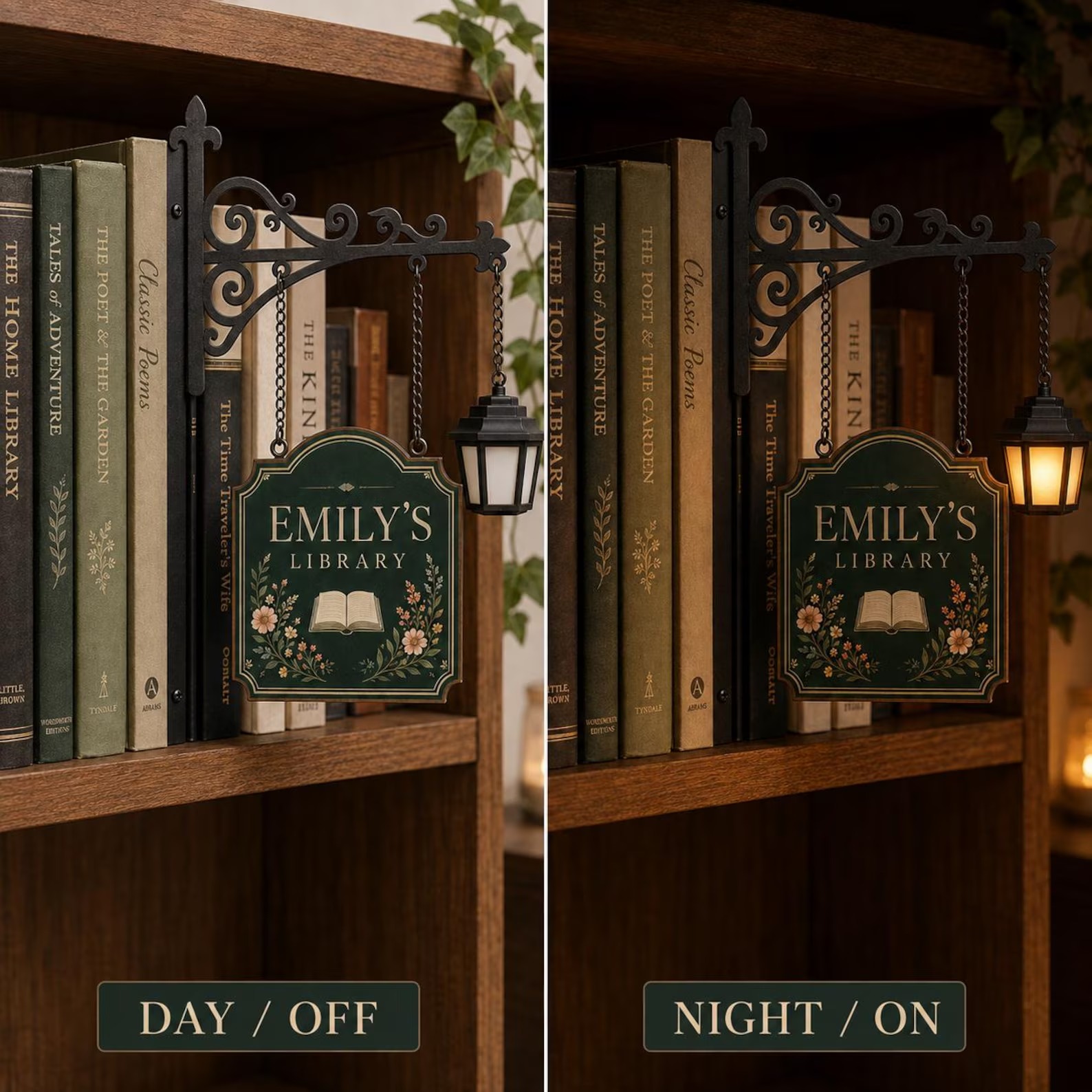Personalized Bookshelf Sign with LED Light for Book Lovers and Cozy Reading Nooks