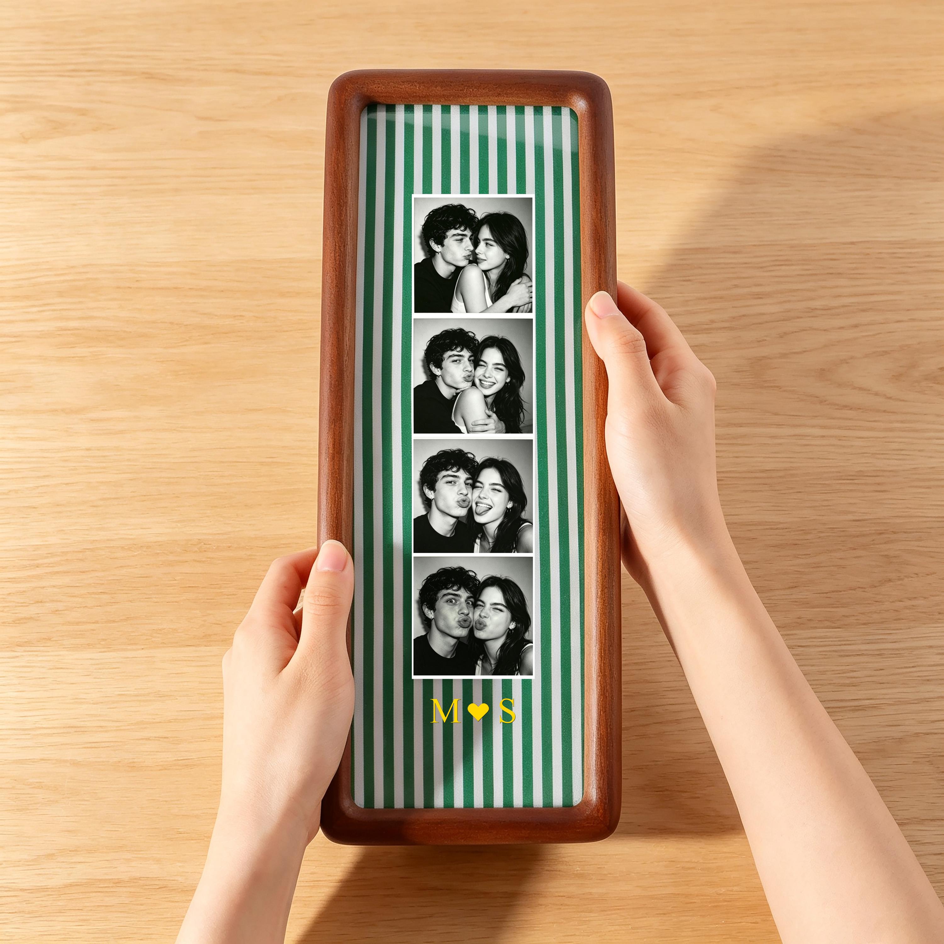 Couple photo strip frame displayed as home decor