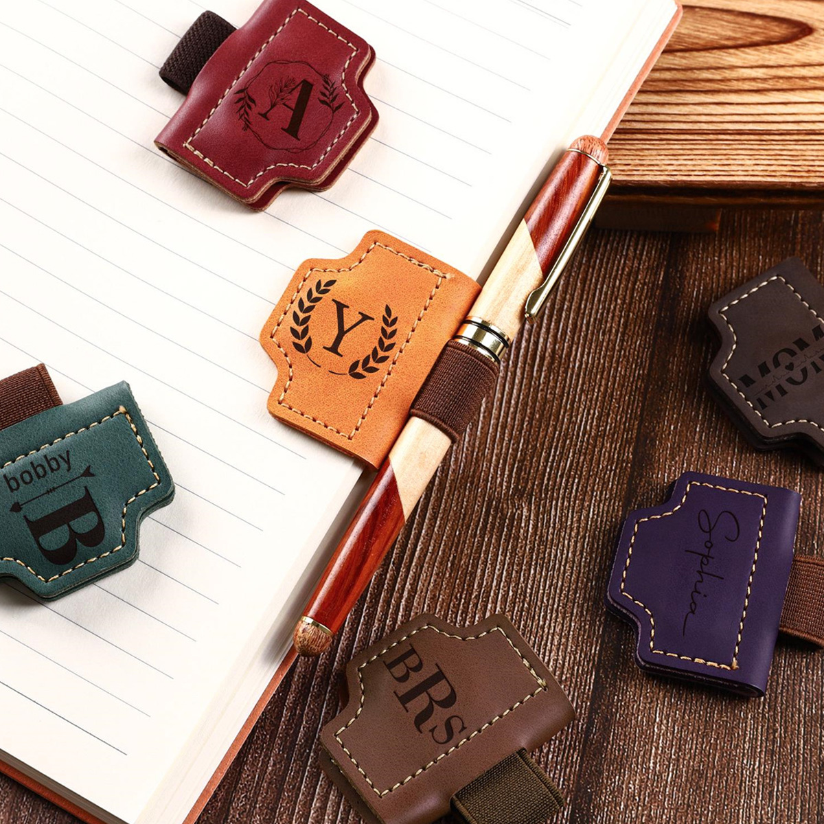 Personalized Leather Magnetic Bookmark with Pen Holder, Custom Engraved Bookmark, Gift for Book Lovers