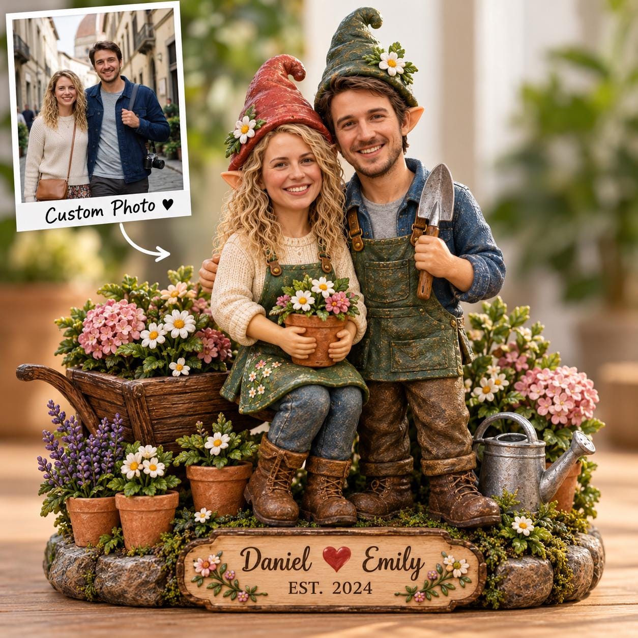 Personalized Gardening Couple Figurine, Custom Garden Gnome Couple Gift, Unique Anniversary Gift for Couples, Gardening Lover Keepsake