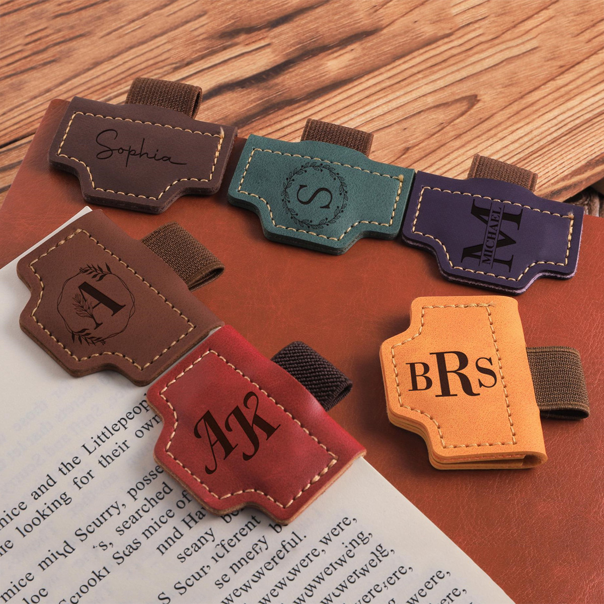 Available colors and personalized leather magnetic bookmark options