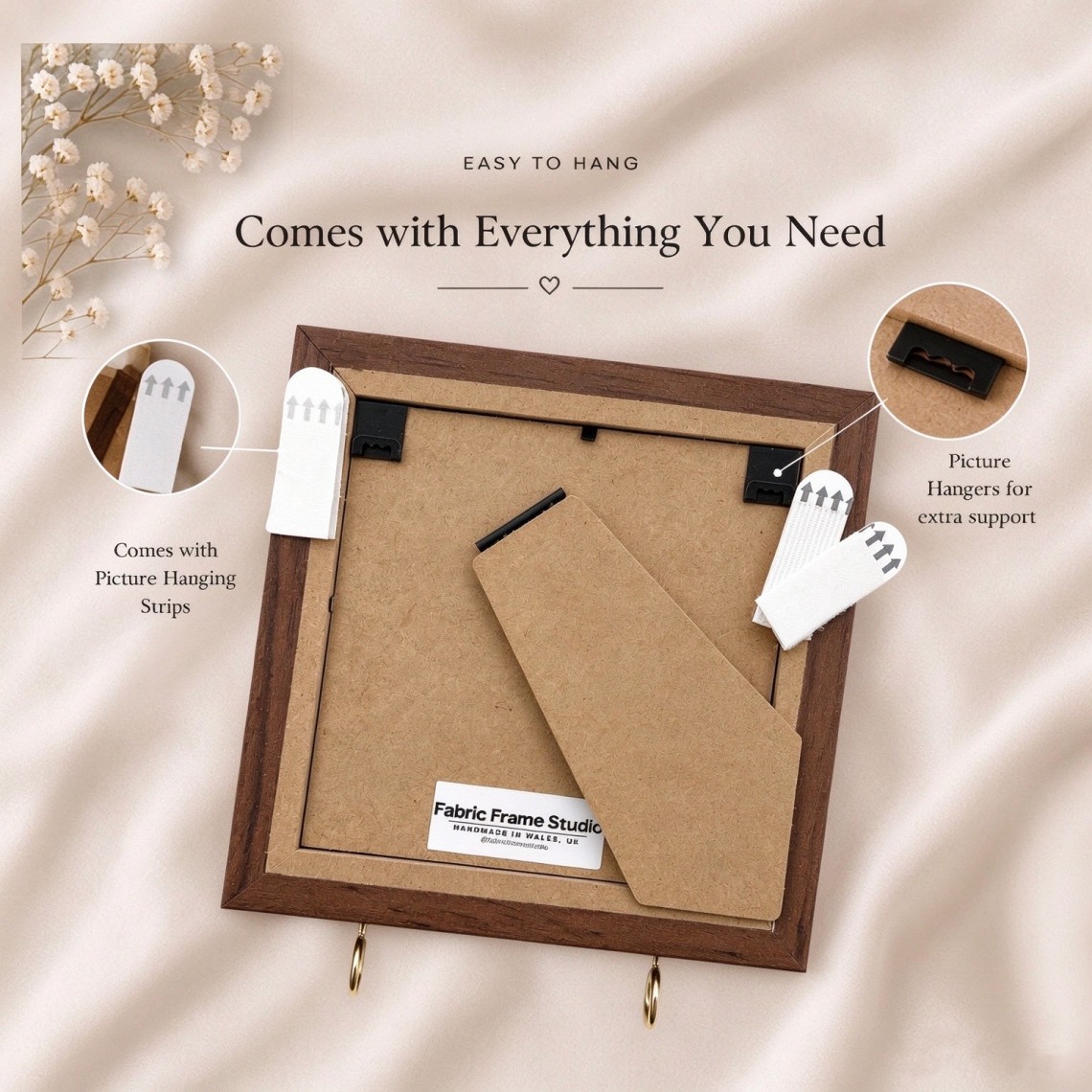 Personalized Photo Frame Key Holder, Fabric Mat Picture Frame with 2 Hooks, Custom Photo Wall Decor, Housewarming Gift