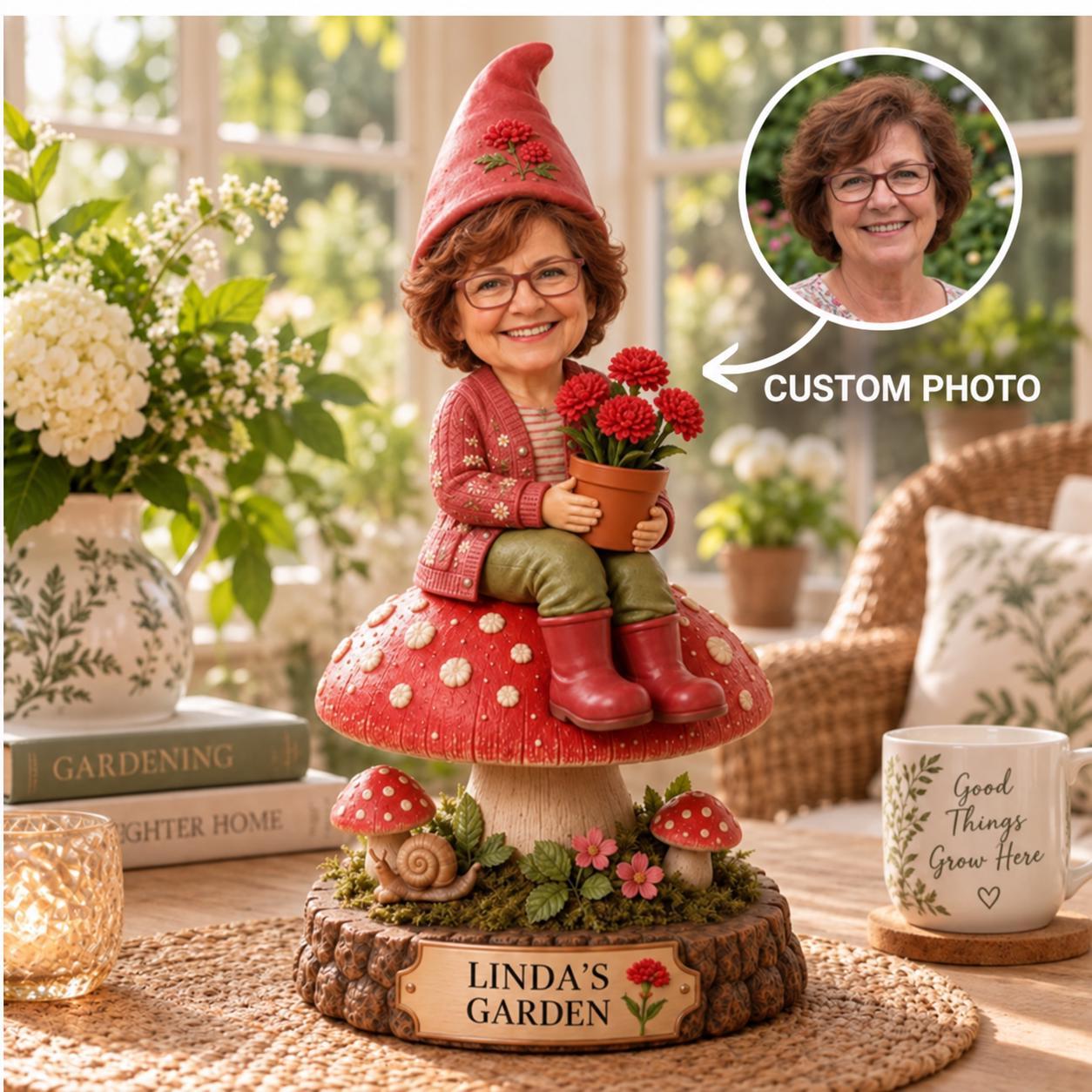 Personalized Daffodil Gnome Figurine, Custom Photo & Name Garden Keepsake, Flower Lover Gift