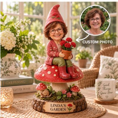 Personalized Daffodil Gnome Figurine, Custom Photo & Name Garden Keepsake, Flower Lover Gift